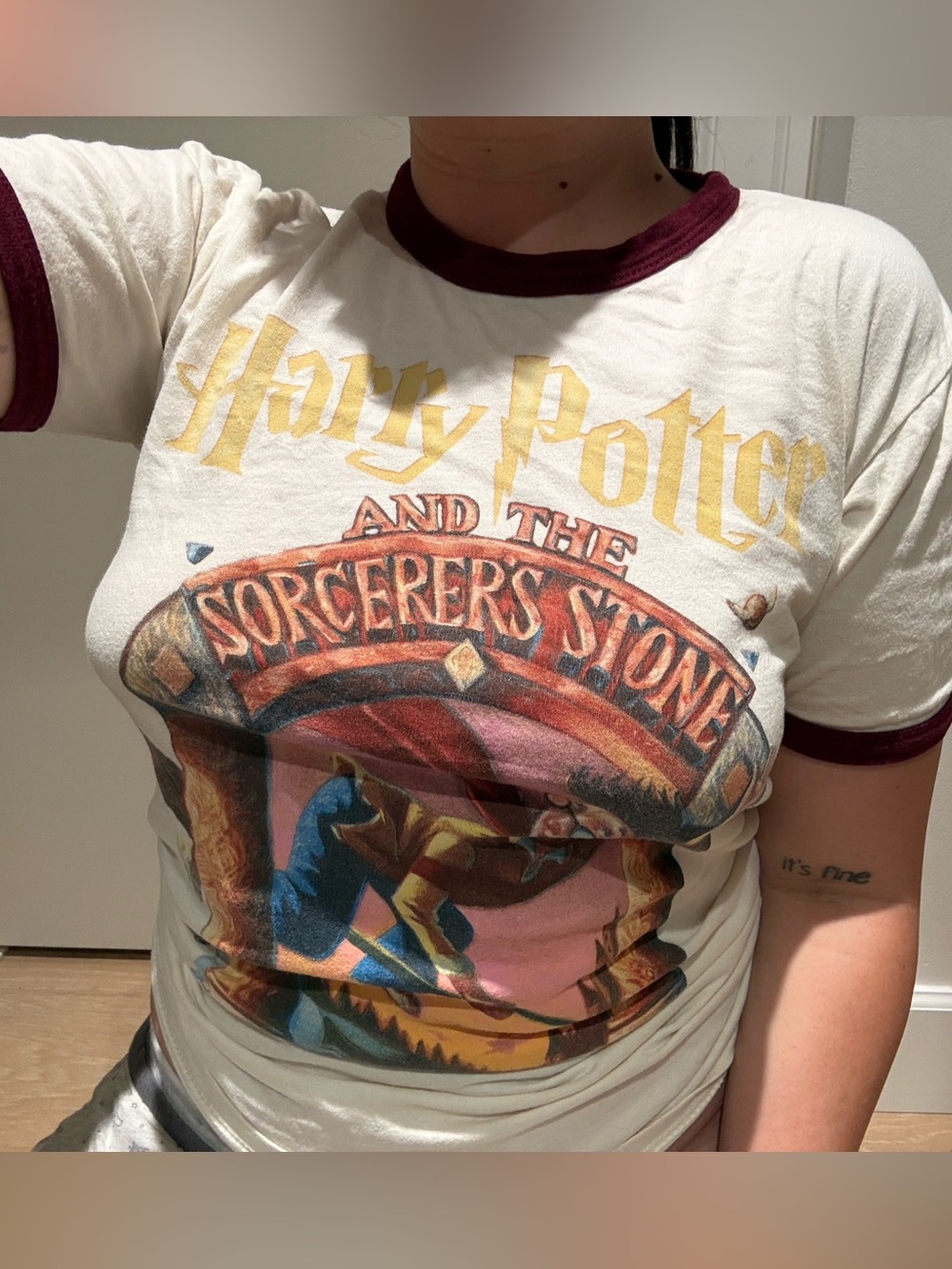 Harry Potter White T Shirt With Burgundy Retro Trim